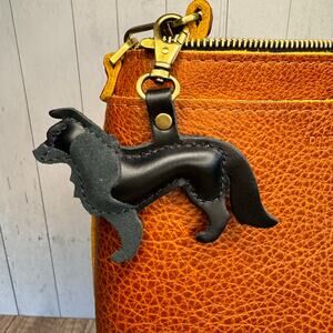 PORTLAND Leather Pepper Purse Charm Black Dog Purse Charm Collie Shepherd Charm